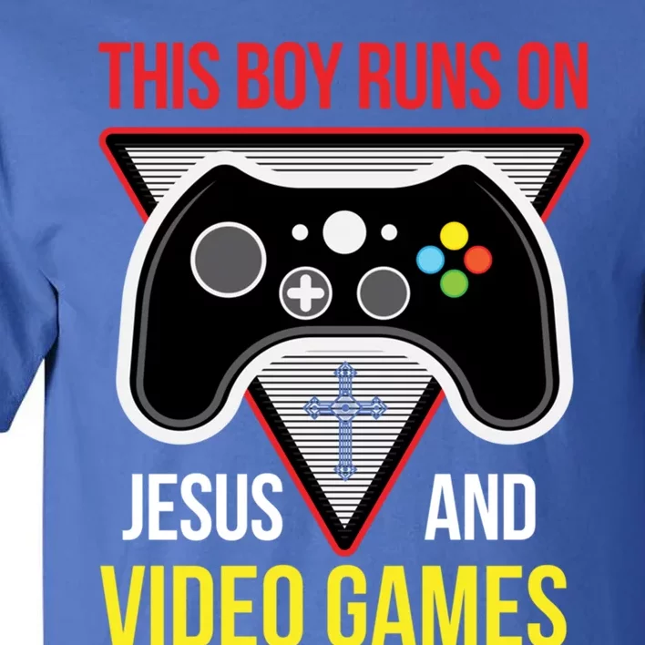 This Boy Runs On Jesus And Video Games Gift Christian Gift Control Gift Tall T-Shirt