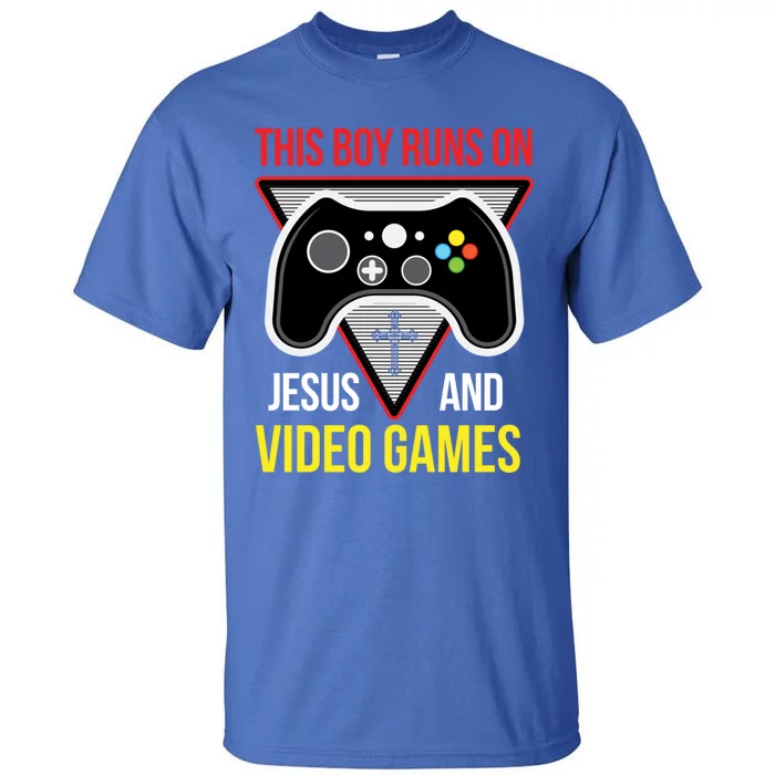 This Boy Runs On Jesus And Video Games Gift Christian Gift Control Gift Tall T-Shirt