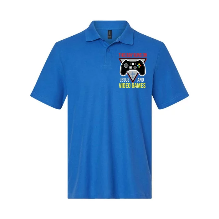 This Boy Runs On Jesus And Video Games Gift Christian Gift Control Gift Softstyle Adult Sport Polo