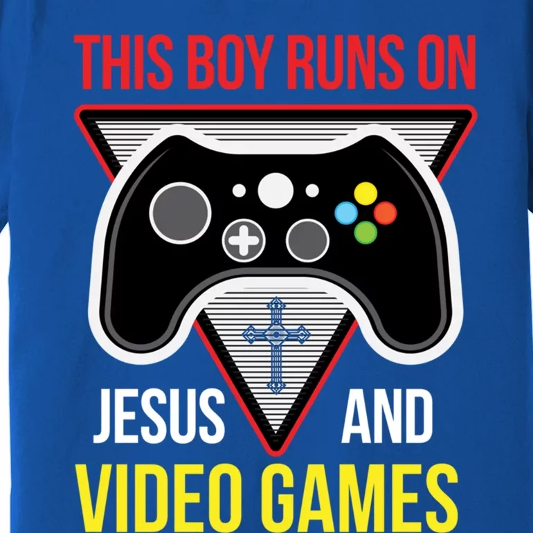 This Boy Runs On Jesus And Video Games Gift Christian Gift Control Gift Premium T-Shirt