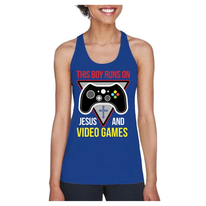 This Boy Runs On Jesus And Video Games Gift Christian Gift Control Gift Women's Racerback Tank