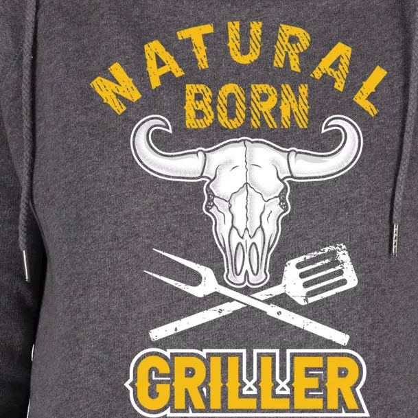 Tee Bbq Retro Grilling Beef Design Natural Born Griller Gift Womens Funnel Neck Pullover Hood