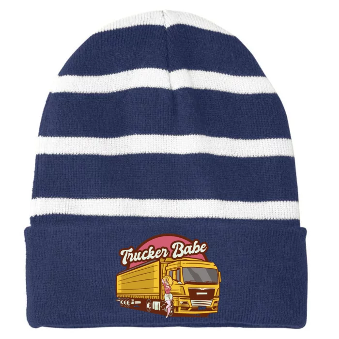 Trucker Babe Retro Striped Beanie with Solid Band