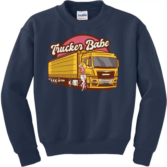 Trucker Babe Retro Kids Sweatshirt