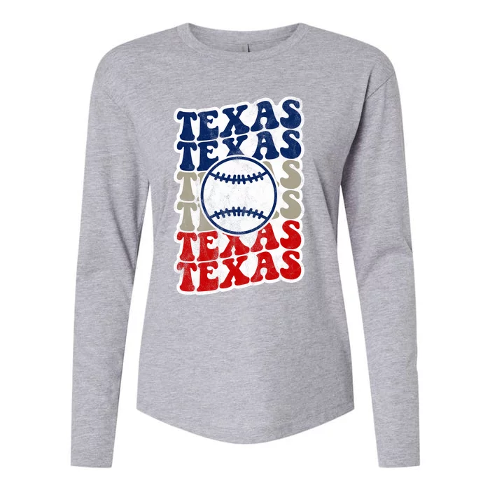 Texas Baseball Retro Sport Womens Cotton Relaxed Long Sleeve T-Shirt