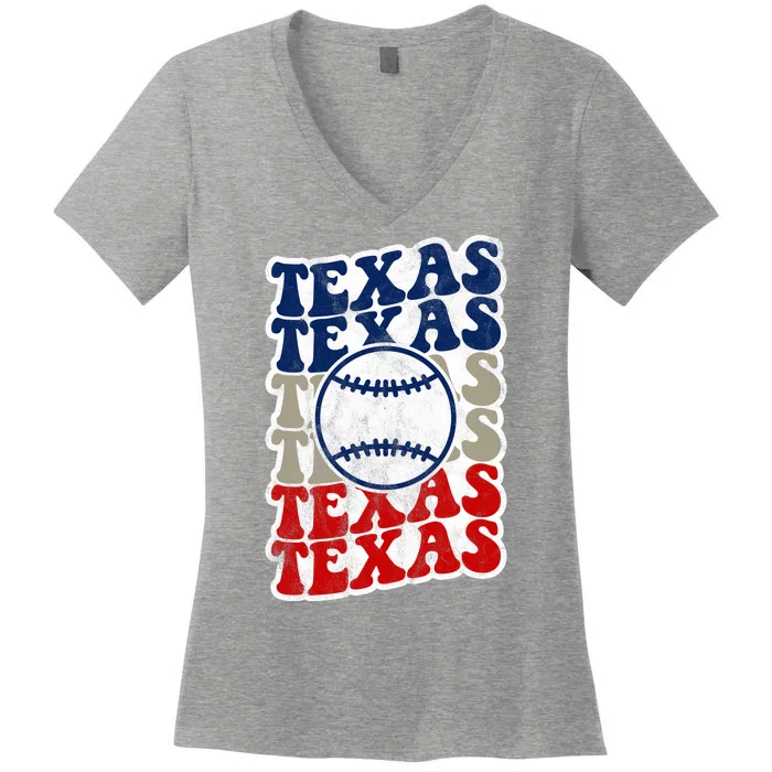 Texas Baseball Retro Sport Women's V-Neck T-Shirt