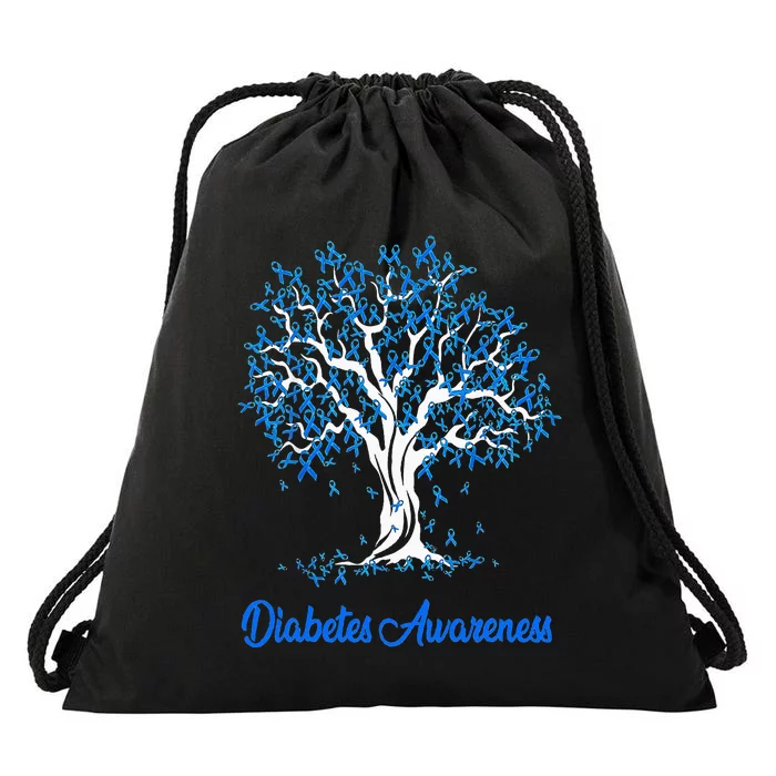 Tree Blue Ribbon Diabetes Awareness Drawstring Bag