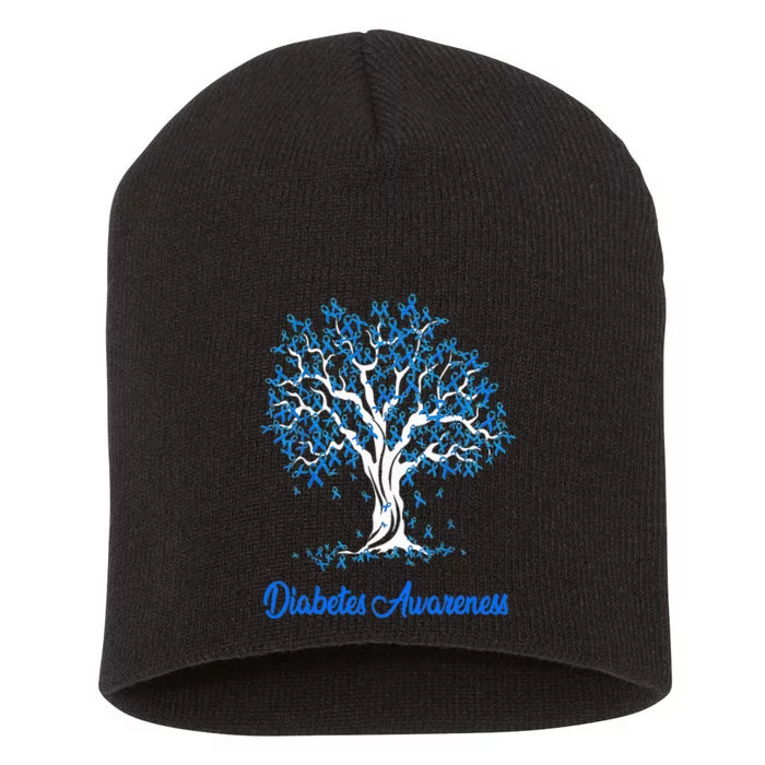 Tree Blue Ribbon Diabetes Awareness Short Acrylic Beanie