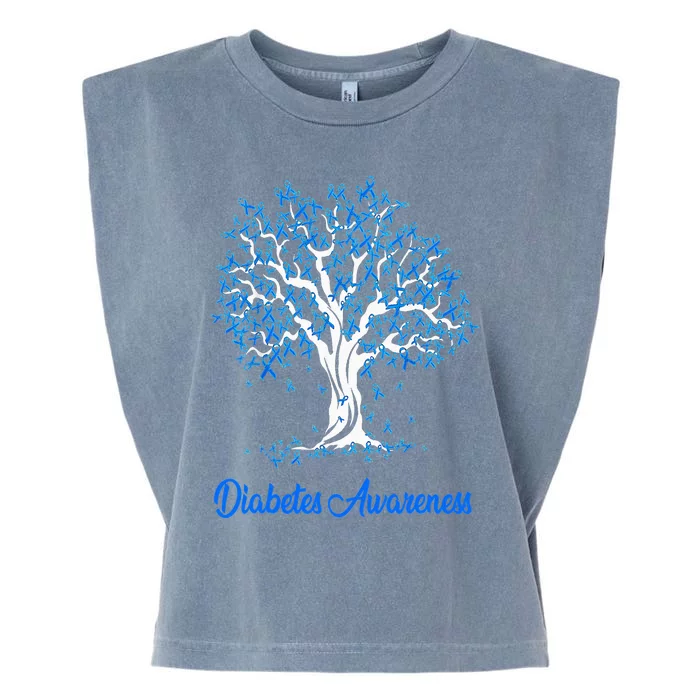 Tree Blue Ribbon Diabetes Awareness Garment-Dyed Women's Muscle Tee