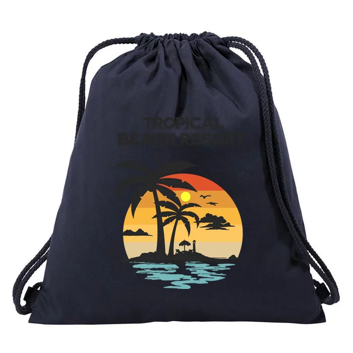 Tropical Beach Resort Palm Trees And Lounge Chairs Design Drawstring Bag