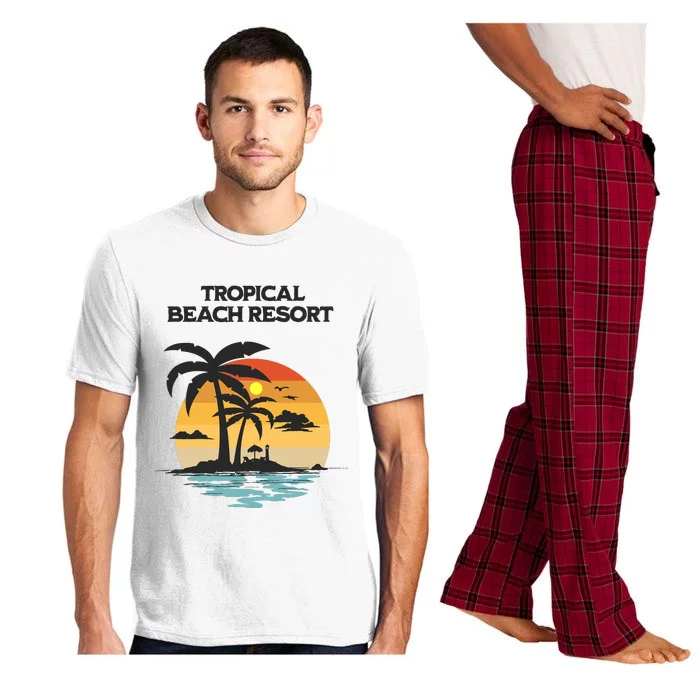 Tropical Beach Resort Palm Trees And Lounge Chairs Design Pajama Set