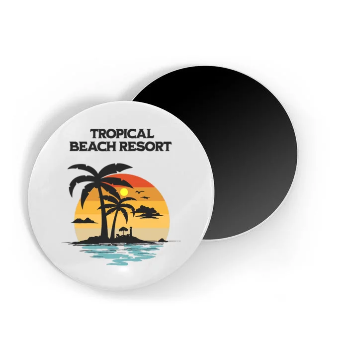 Tropical Beach Resort Palm Trees And Lounge Chairs Design Magnet