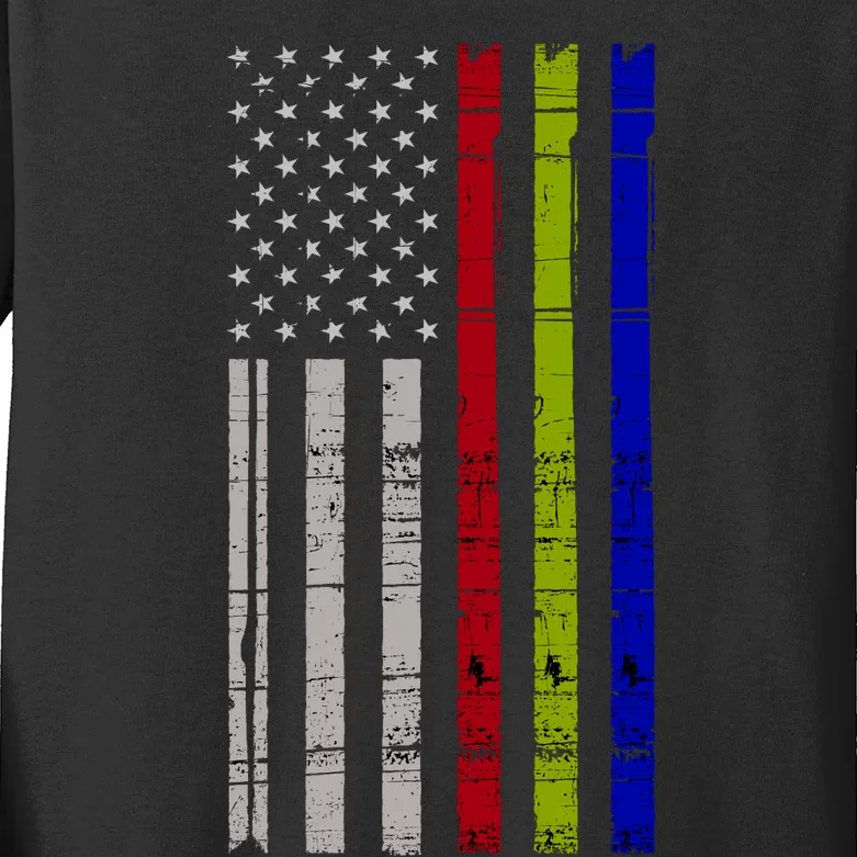 Thin Blue Red Green Line American Flag Police Military Fire Gift Kids Long Sleeve Shirt