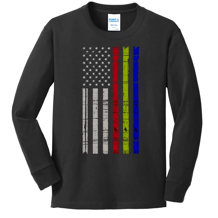 Thin Blue Red Green Line American Flag Police Military Fire Gift Kids Long Sleeve Shirt