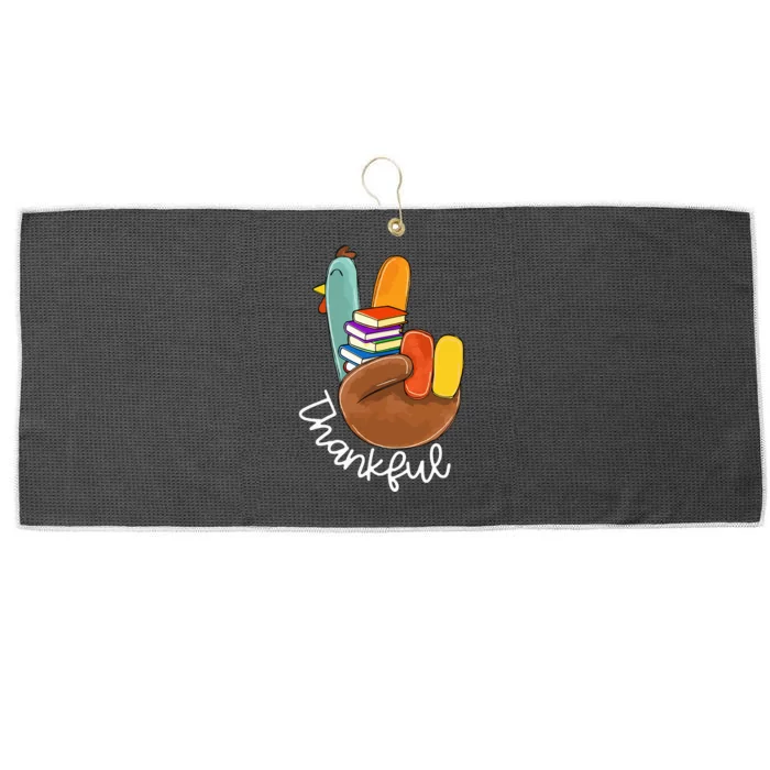 Thankful Books Reader Teacher Turkey Peace Sign Thanksgiving Large Microfiber Waffle Golf Towel