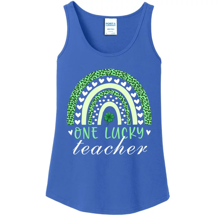 Teacher Boho Rainbow Leopard Patrick's Day One Lucky Teacher Meaningful Gift Ladies Essential Tank