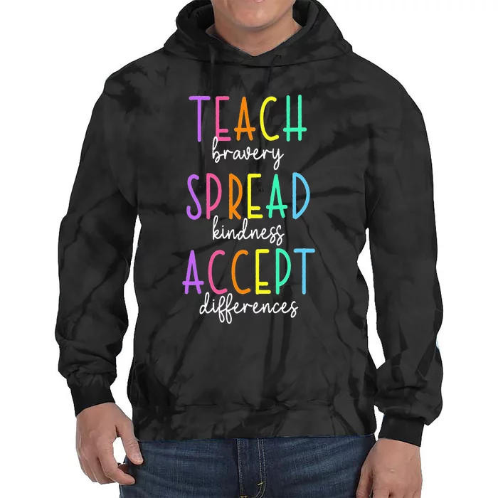 Teach Bravery Spread Kindness Accept Autism puzzle Tie Dye Hoodie