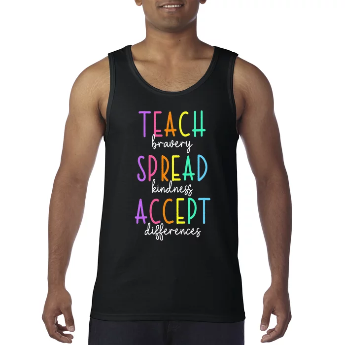 Teach Bravery Spread Kindness Accept Autism puzzle Tank Top