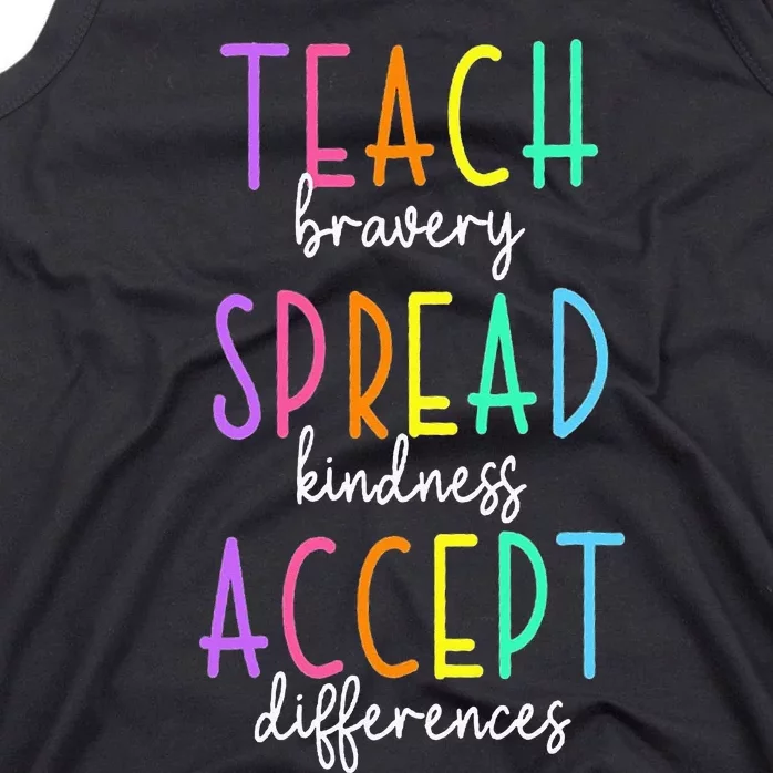 Teach Bravery Spread Kindness Accept Autism puzzle Tank Top