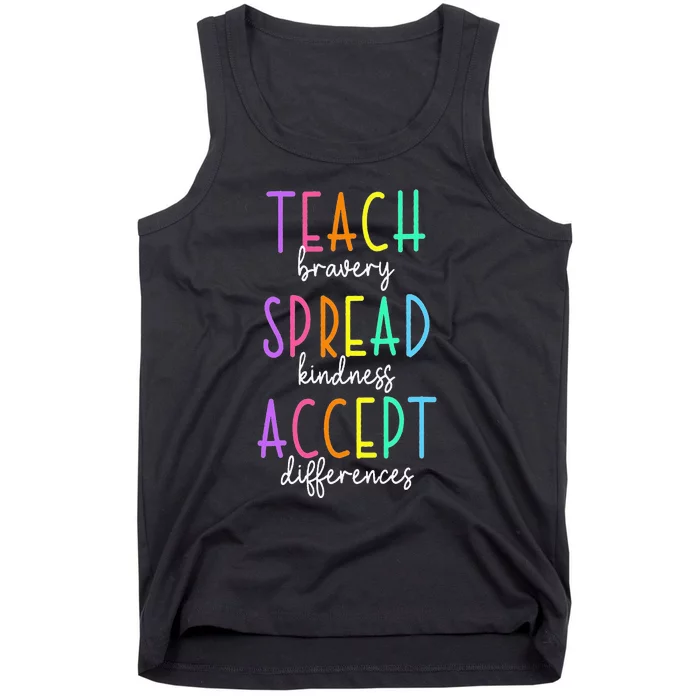 Teach Bravery Spread Kindness Accept Autism puzzle Tank Top