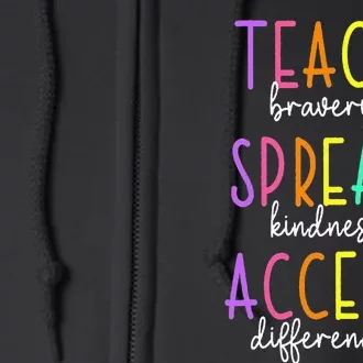 Teach Bravery Spread Kindness Accept Autism puzzle Full Zip Hoodie