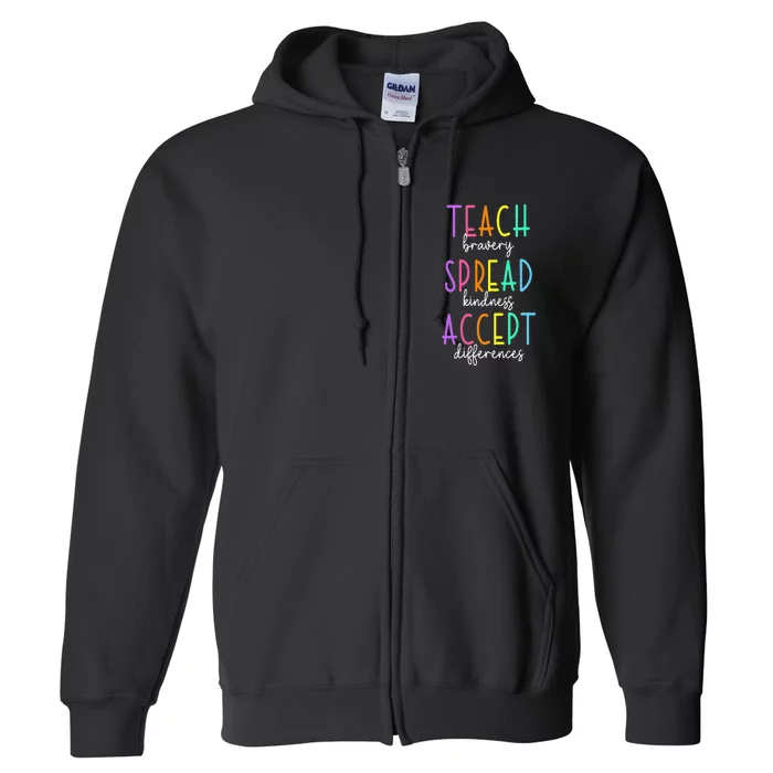 Teach Bravery Spread Kindness Accept Autism puzzle Full Zip Hoodie