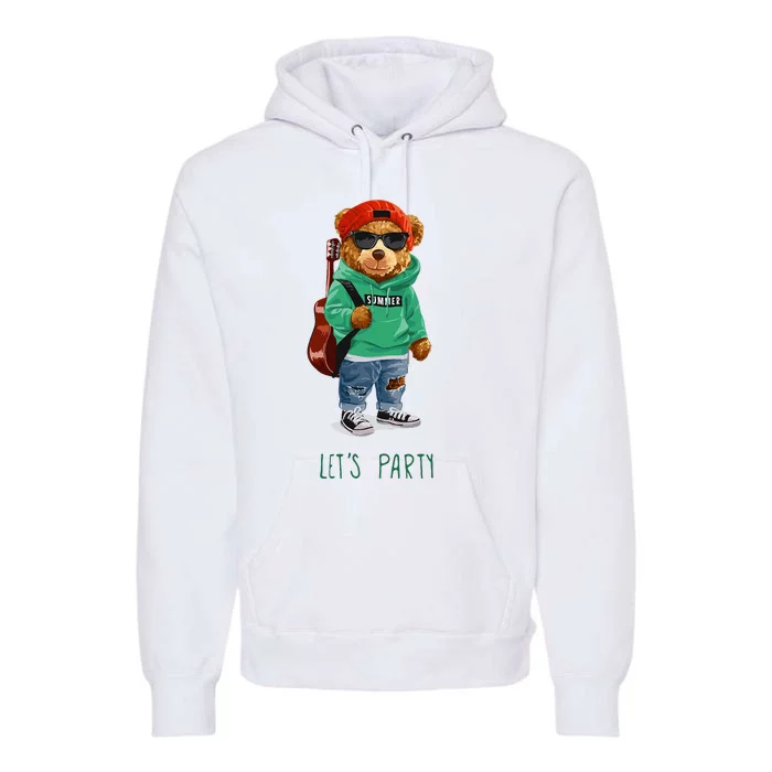 Teddy Bear Summer Party Hipster Music Guitar Cool Fun Nifty Premium Hoodie