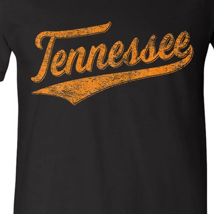 Tennessee Baseball Sports Script Cursive Flag Swoosh V-Neck T-Shirt