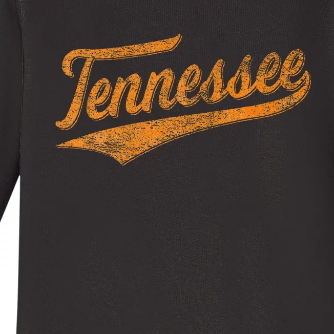 Tennessee Baseball Sports Script Cursive Flag Swoosh Baby Long Sleeve Bodysuit