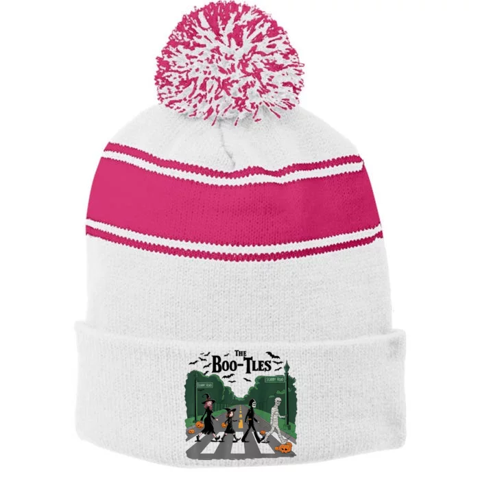 The Bootles Scabby Road Funny Halloween Stripe Pom Pom Beanie