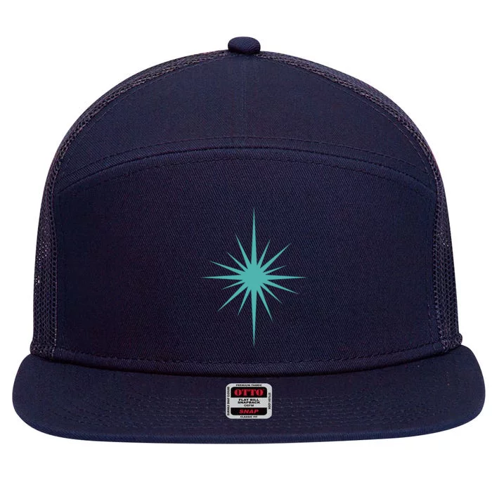 Turquoise Blue Starburst Retro Atomic Era 7 Panel Mesh Trucker Snapback Hat