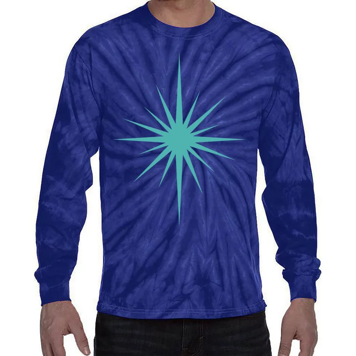 Turquoise Blue Starburst Retro Atomic Era Tie-Dye Long Sleeve Shirt