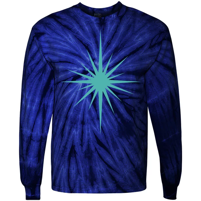 Turquoise Blue Starburst Retro Atomic Era Tie-Dye Long Sleeve Shirt