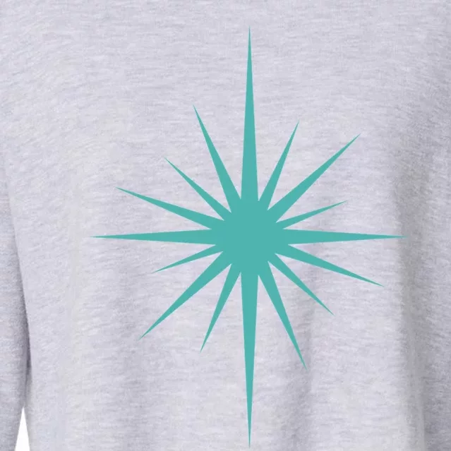 Turquoise Blue Starburst Retro Atomic Era Cropped Pullover Crew