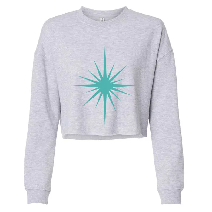 Turquoise Blue Starburst Retro Atomic Era Cropped Pullover Crew