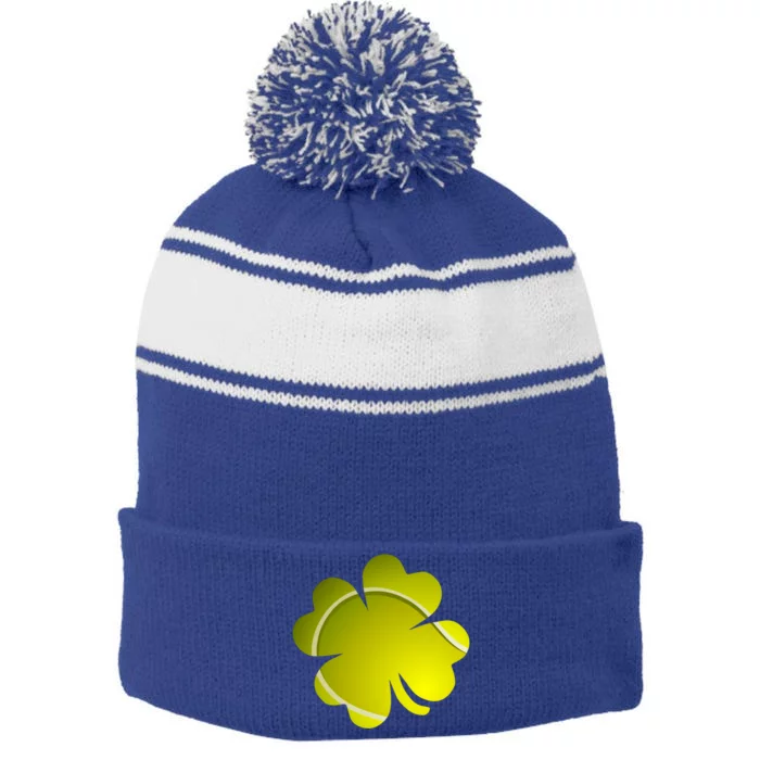 Tennis Ball Shamrock Four Leaf Clover St Patrick's Day Gift Stripe Pom Pom Beanie