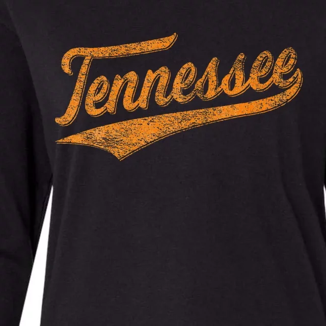 Tennessee Baseball Sports Script Cursive Flag Swoosh Womens Cotton Relaxed Long Sleeve T-Shirt