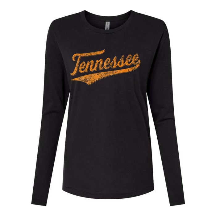 Tennessee Baseball Sports Script Cursive Flag Swoosh Womens Cotton Relaxed Long Sleeve T-Shirt