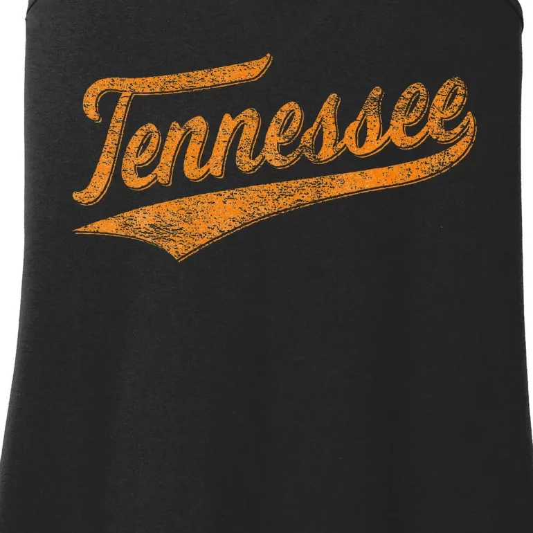 Tennessee Baseball Sports Script Cursive Flag Swoosh Ladies Essential Tank