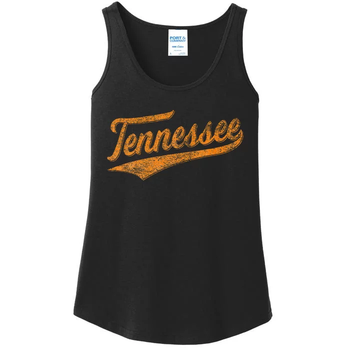 Tennessee Baseball Sports Script Cursive Flag Swoosh Ladies Essential Tank