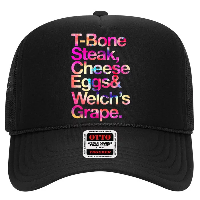 T Bone Steak Cheese Eggs WelchS Grape High Crown Mesh Trucker Hat