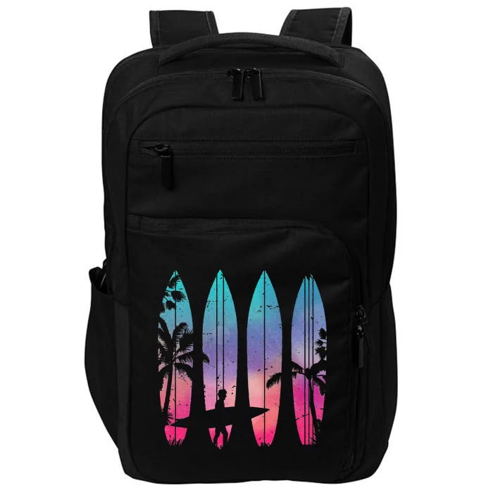 Tropical Beach Surf Surfboard Surfing Surfer Ocean Surfing Impact Tech Backpack