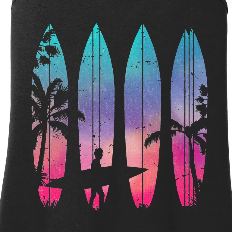 Tropical Beach Surf Surfboard Surfing Surfer Ocean Surfing Ladies Essential Tank