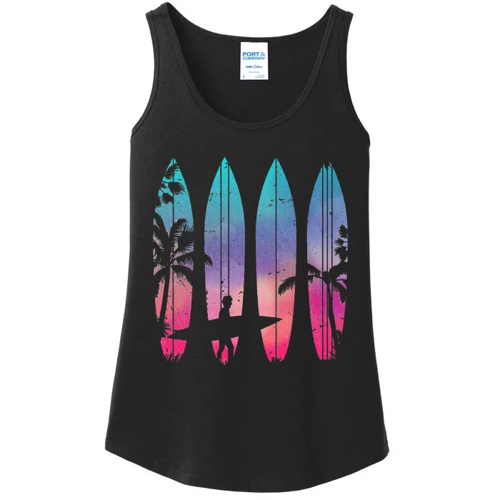 Tropical Beach Surf Surfboard Surfing Surfer Ocean Surfing Ladies Essential Tank