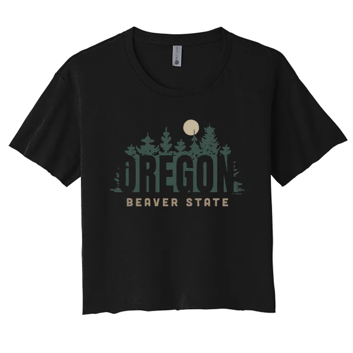 The Beaver State Trees & Moon Oregon Women's Crop Top Tee