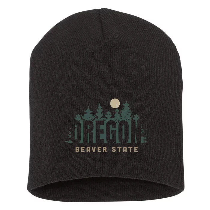 The Beaver State Trees & Moon Oregon Short Acrylic Beanie