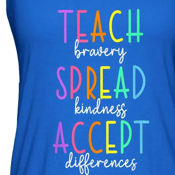 Teach Bravery Spread Kindness Accept Differences Autism Ladies Essential Flowy Tank