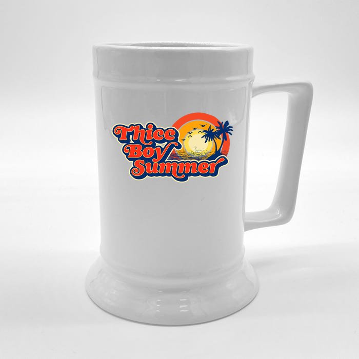 Thicc Boy Summer! Funny Fit2Serve 90s Style Beach Graphic Front & Back Beer Stein