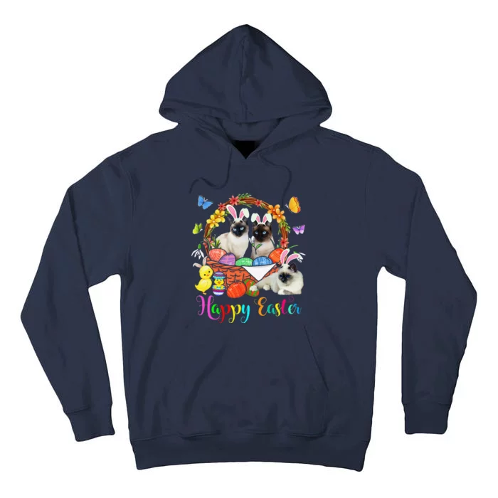 Three Bunny Siamese Cats In Easter Eggs Basket Tall Hoodie