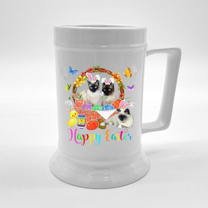 Three Bunny Siamese Cats In Easter Eggs Basket Front & Back Beer Stein